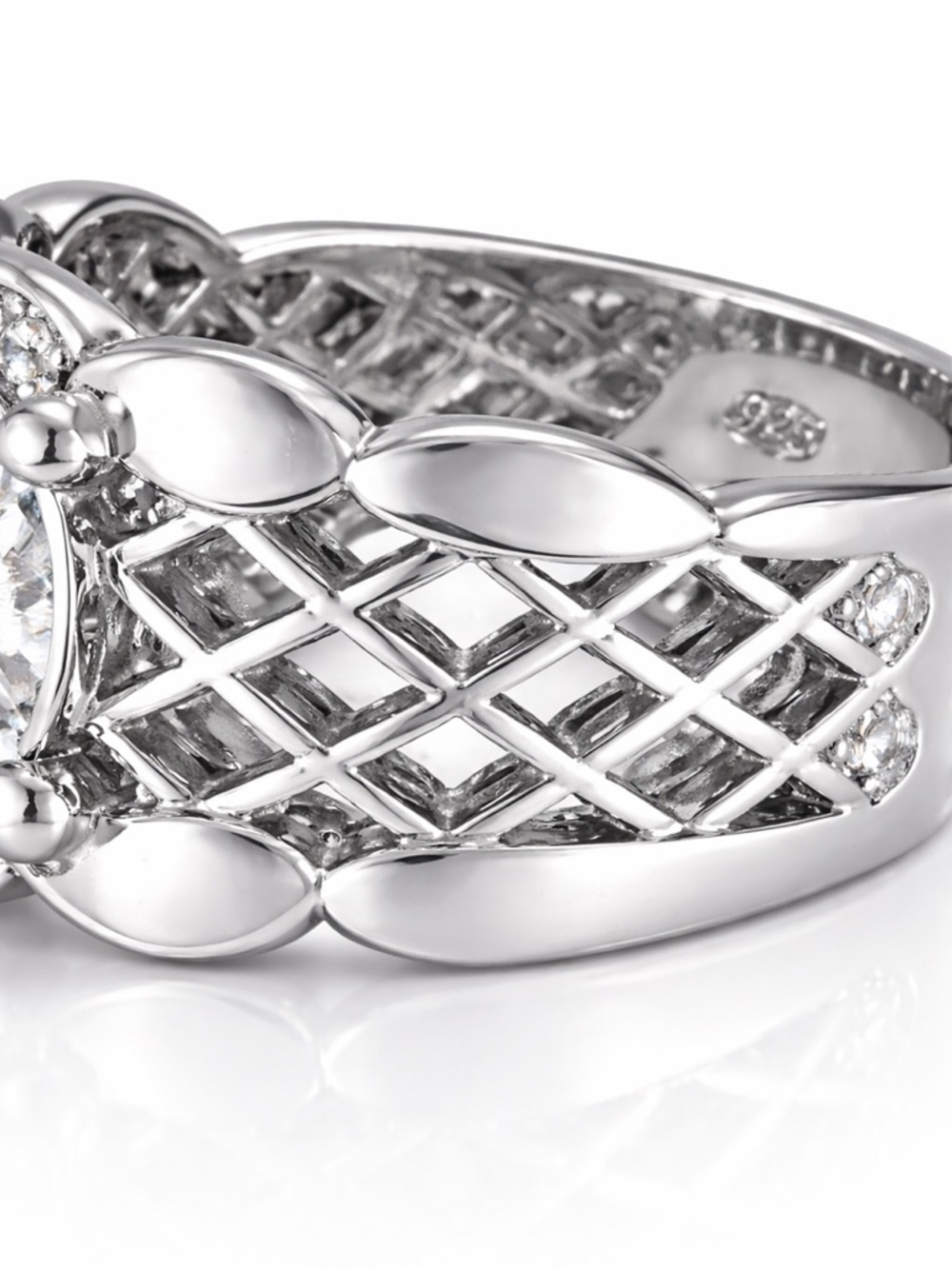 SETA 925 Sterling Silver Basket Weave CZ Ring Size 8 - Picture 4 of 8